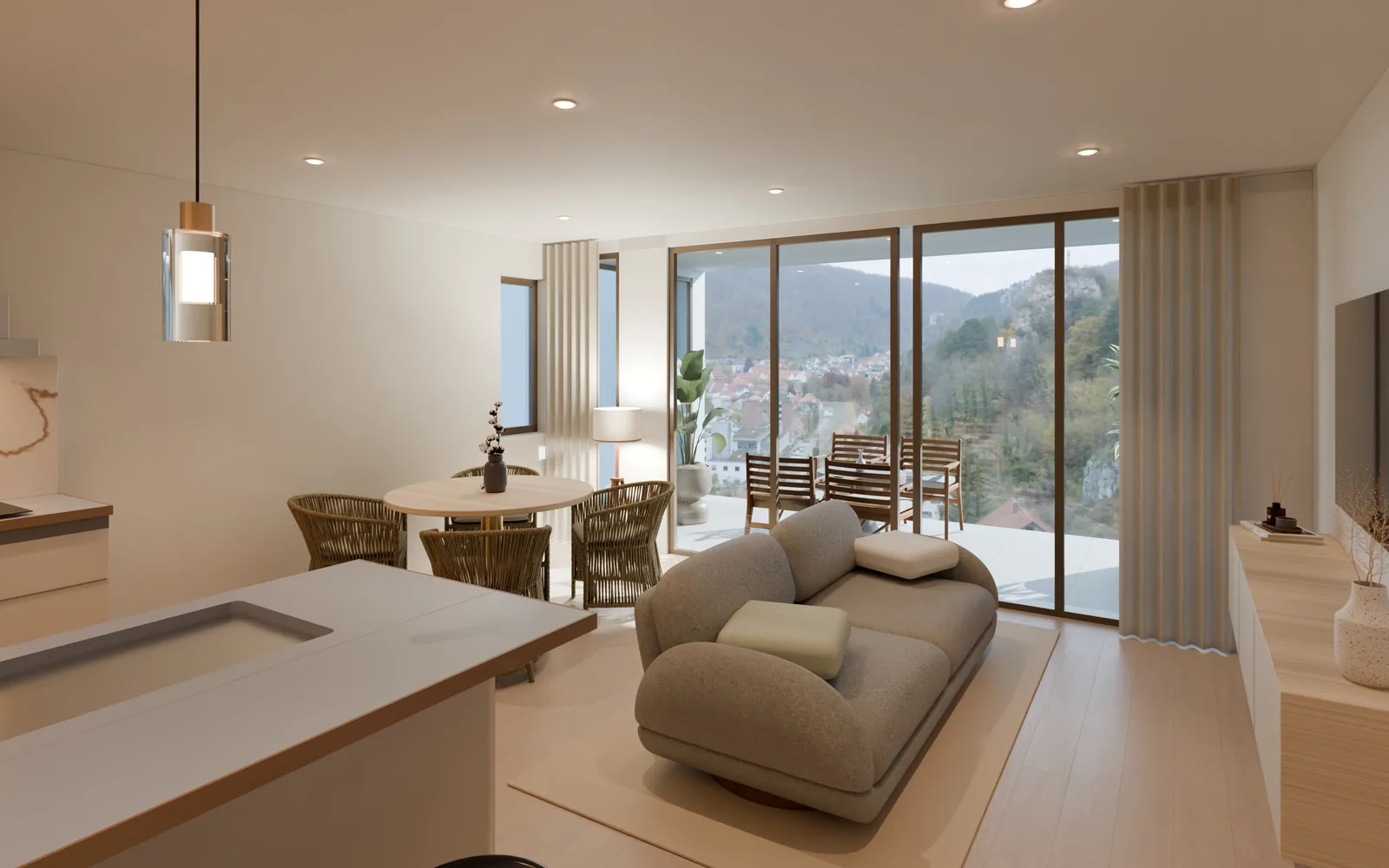 The living room in the light Mediterranean style