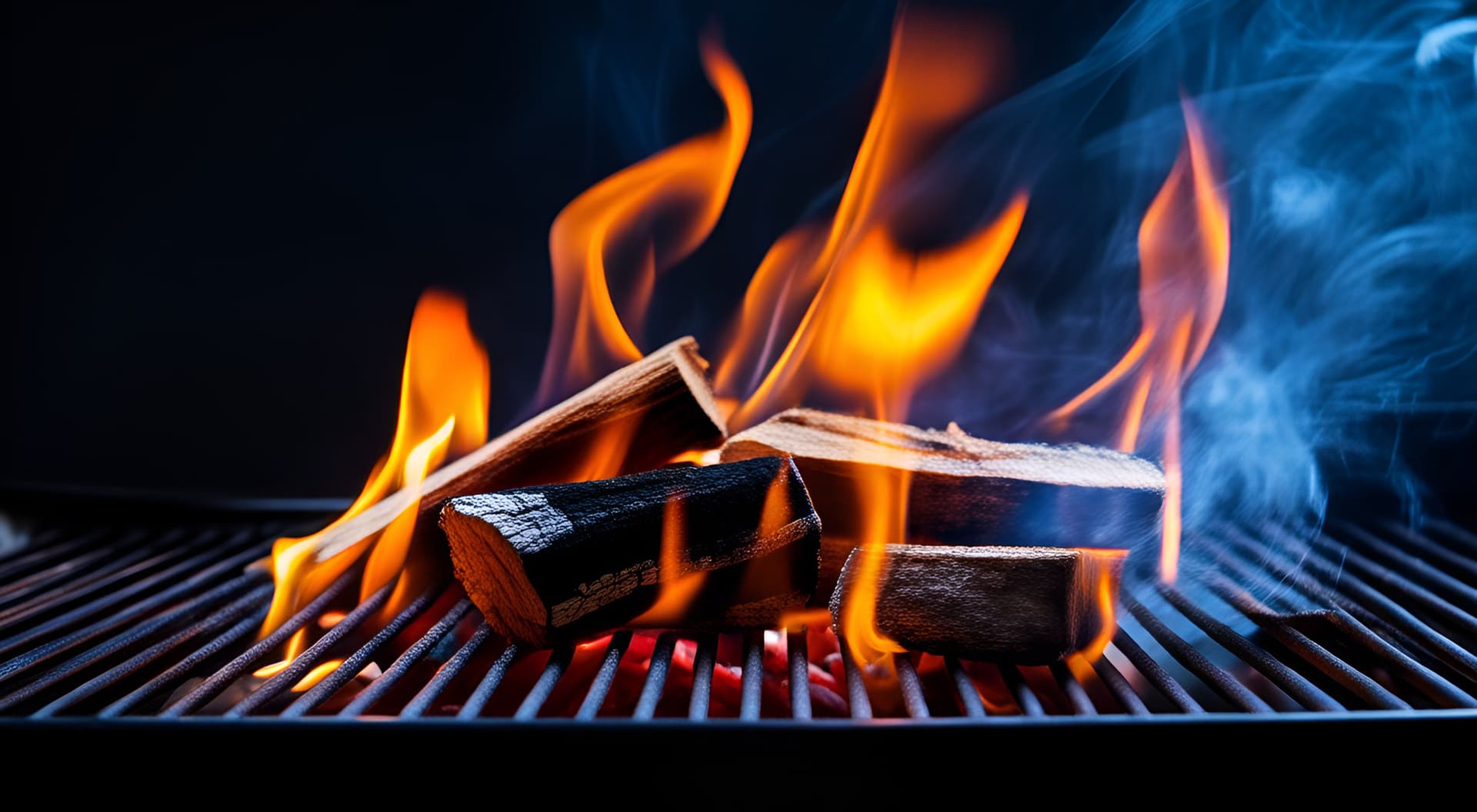 Brasas de roble encendidas bajo la parrilla de Brasa Nueve