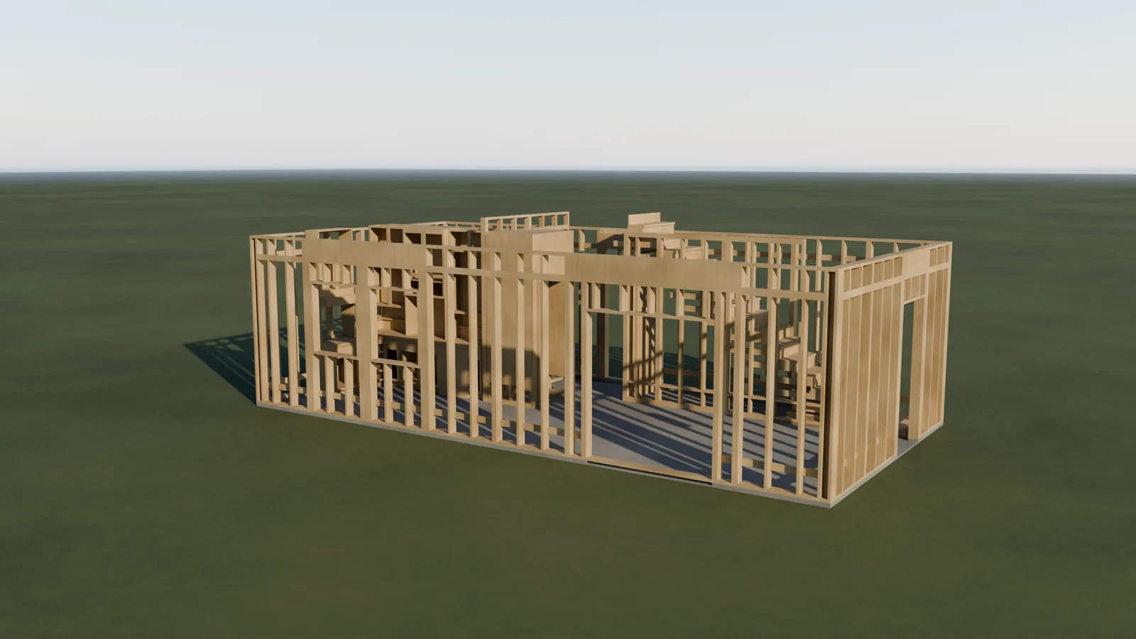 The ground-floor wall modules standing on the slab